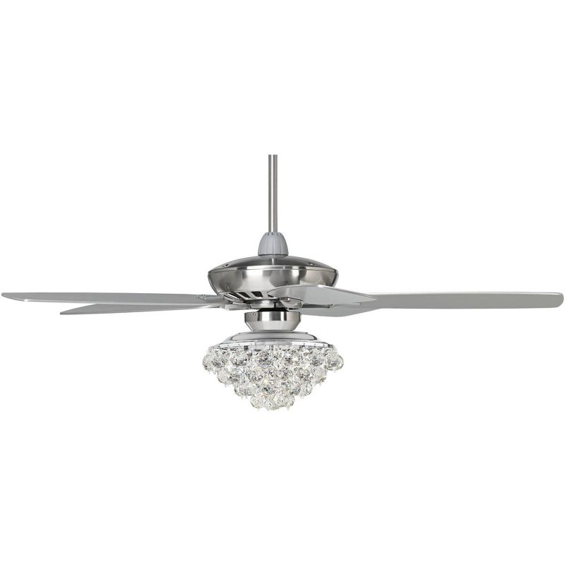 52" Casa Vieja Ceiling Fan with Light LED Dimmable Remote Brushed Nickel Silver Blades Crystal Ball Diamond Beads Living Room
