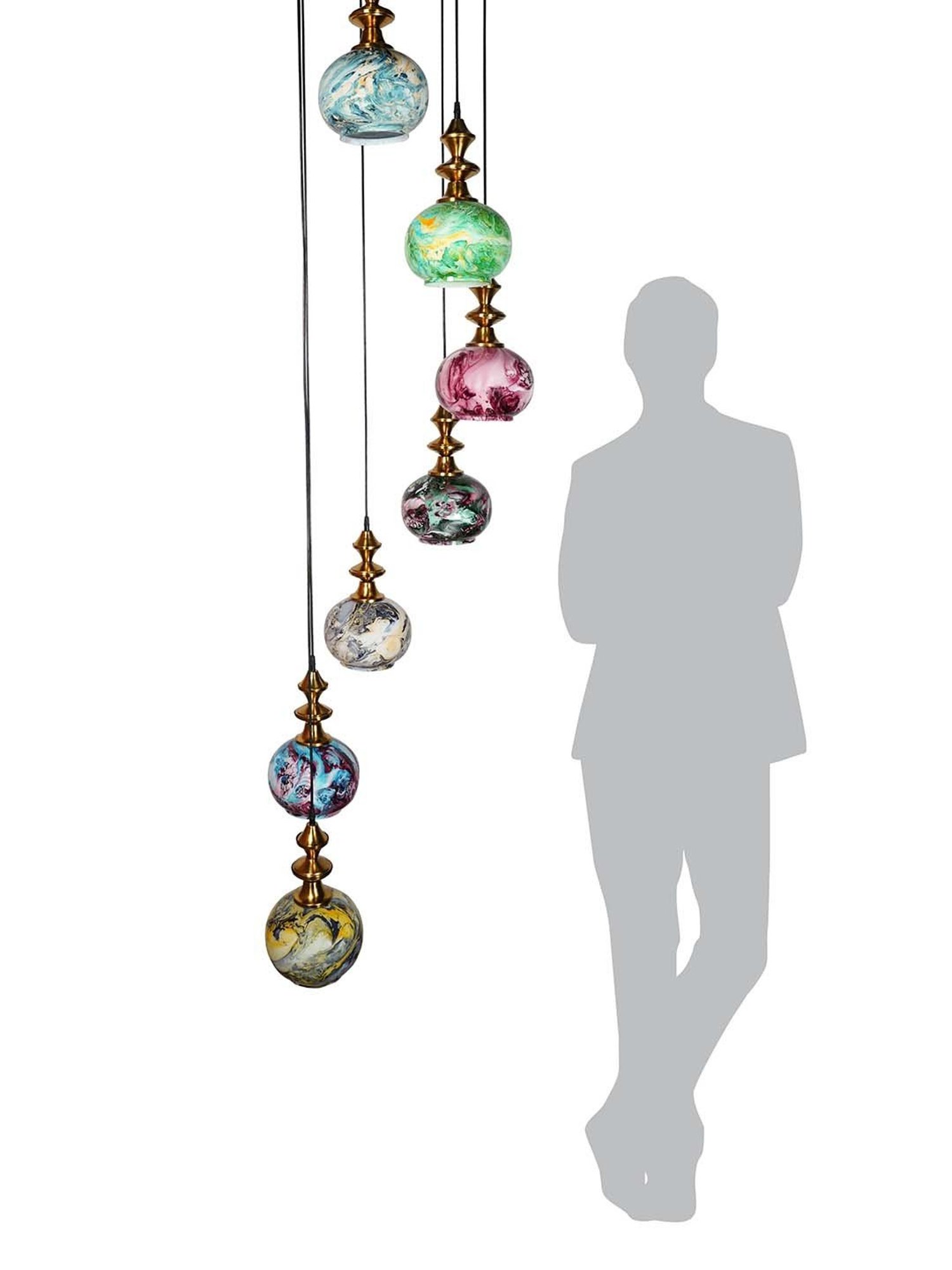 FOS LIGHTING Contemporary Cluster Multicolor Steel 7-In-1 Glass Globe Hanging Light