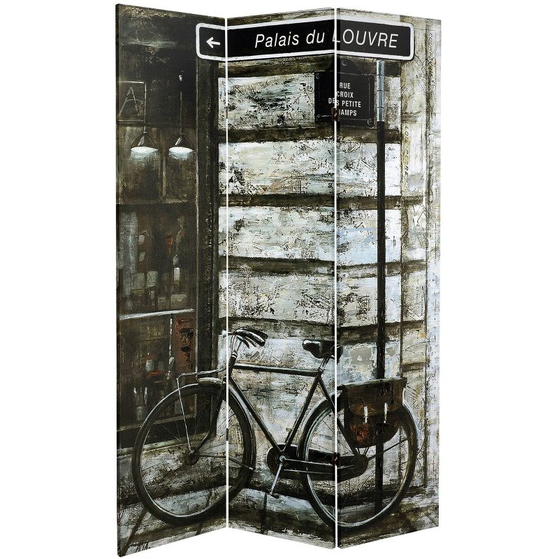 6" Double Sided Parisian Bicycles Canvas Room Divider Gray - Oriental Furniture
