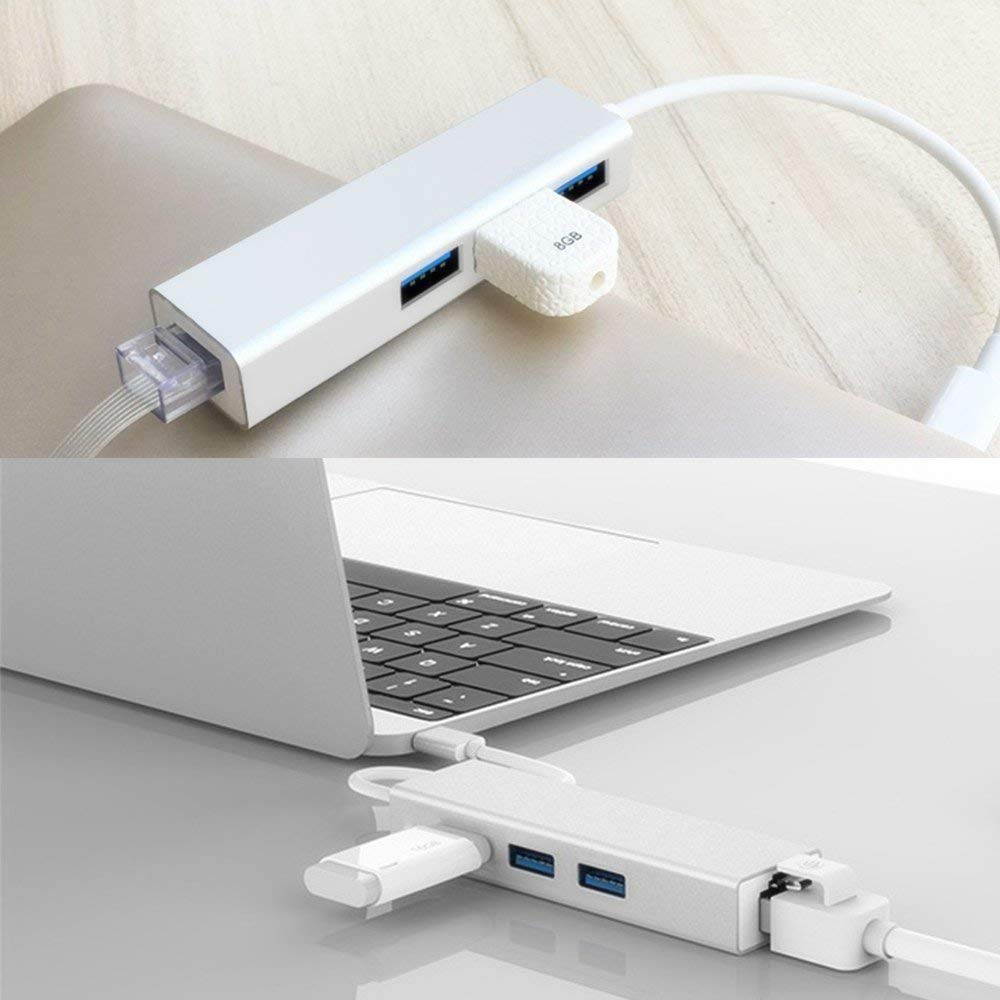 USB HUB with Gigabit Ethernet Port, 3-Port USB 3.0 Aluminum Portable Data Hub with Gigabit Ethernet Port Network Adapter 5Gbps Speed, 10/100/1000 Mbps Ethernet Port for Mac, PC, USB Flash Drives