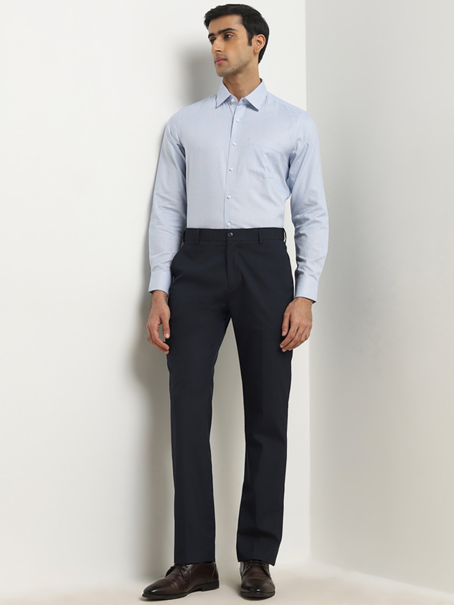 WES Formals by Westside Blue Slim-Fit Cotton Shirt