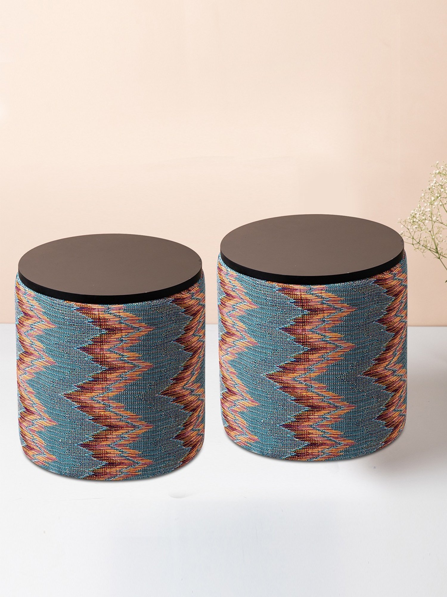 Chumbak French Sahara Solid Mustard Yellow Wood Ottoman