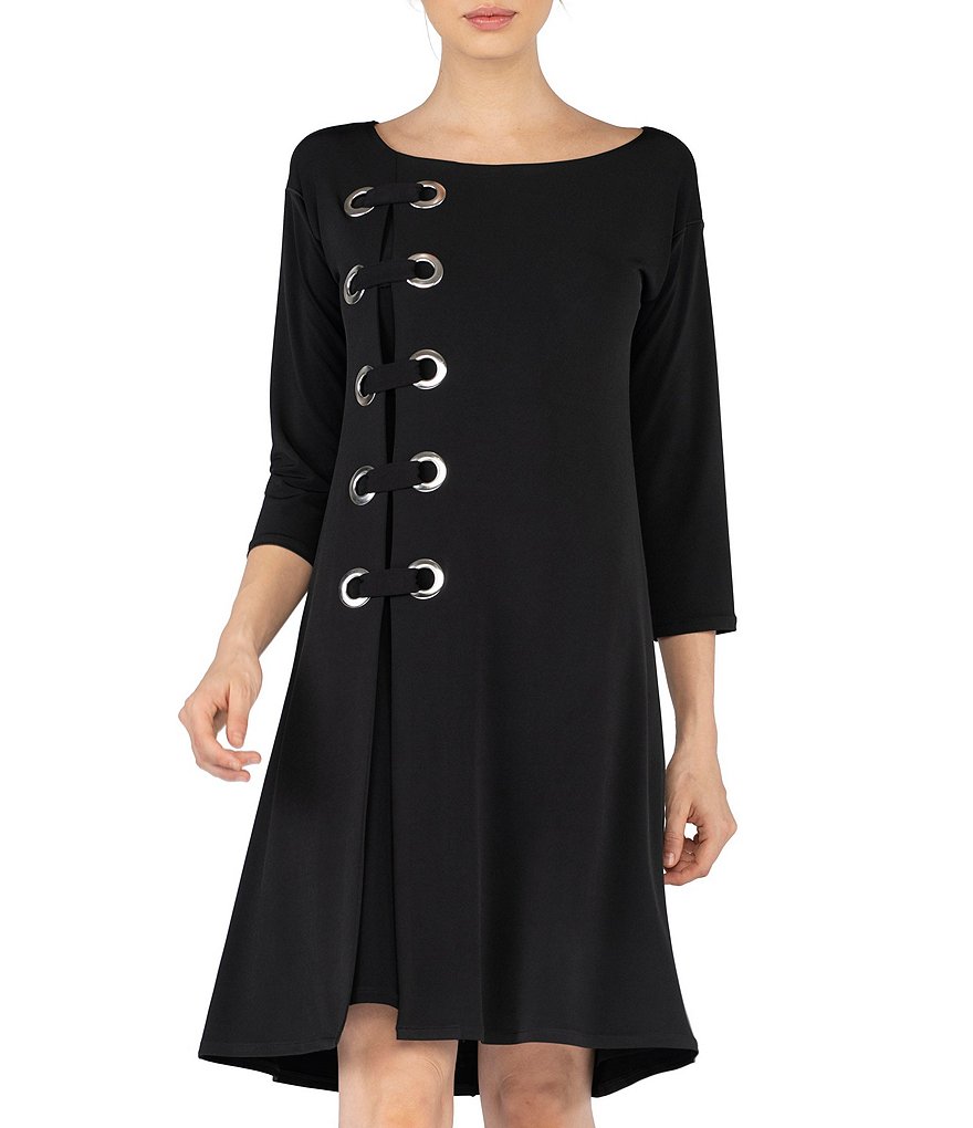 Eva Varro Boat Neck 3/4 Sleeve Side Grommet Dress