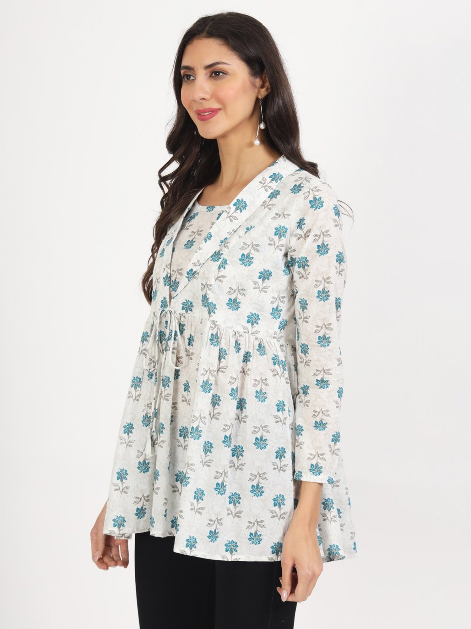Divena White Cotton Floral Print Top