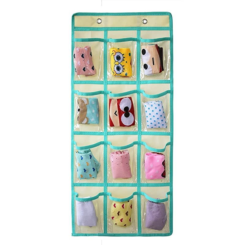 Hanging Closet Underwear Sock Jewelry Storage Over The Door Classroom Cell Phone Calculator Organizer 12 Clear Pockets Beige