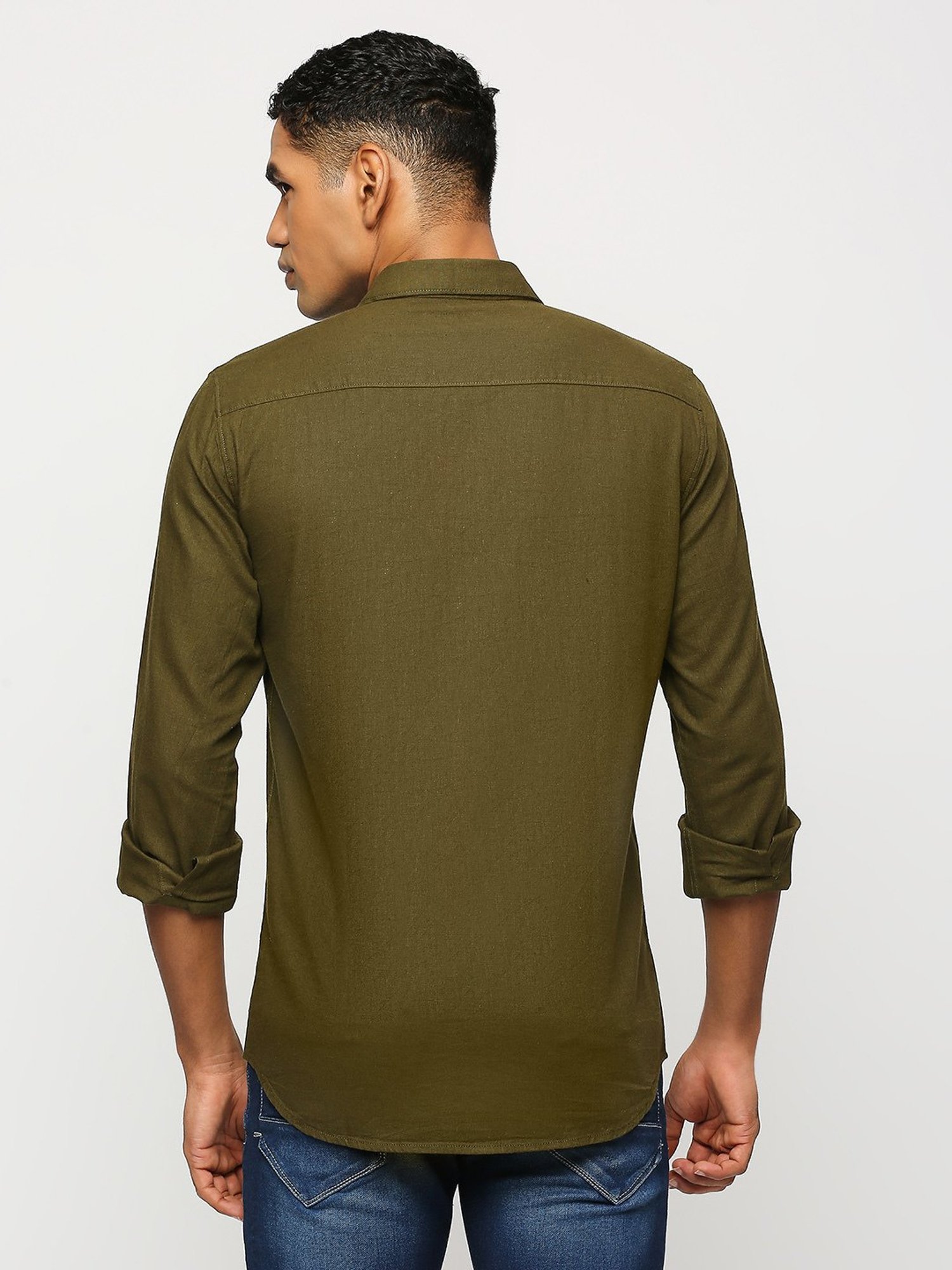 SOLEMIO Olive Slim Fit Cotton Shirt