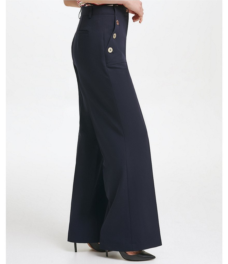 Tommy Hilfiger Button Trim Wide Leg Pant