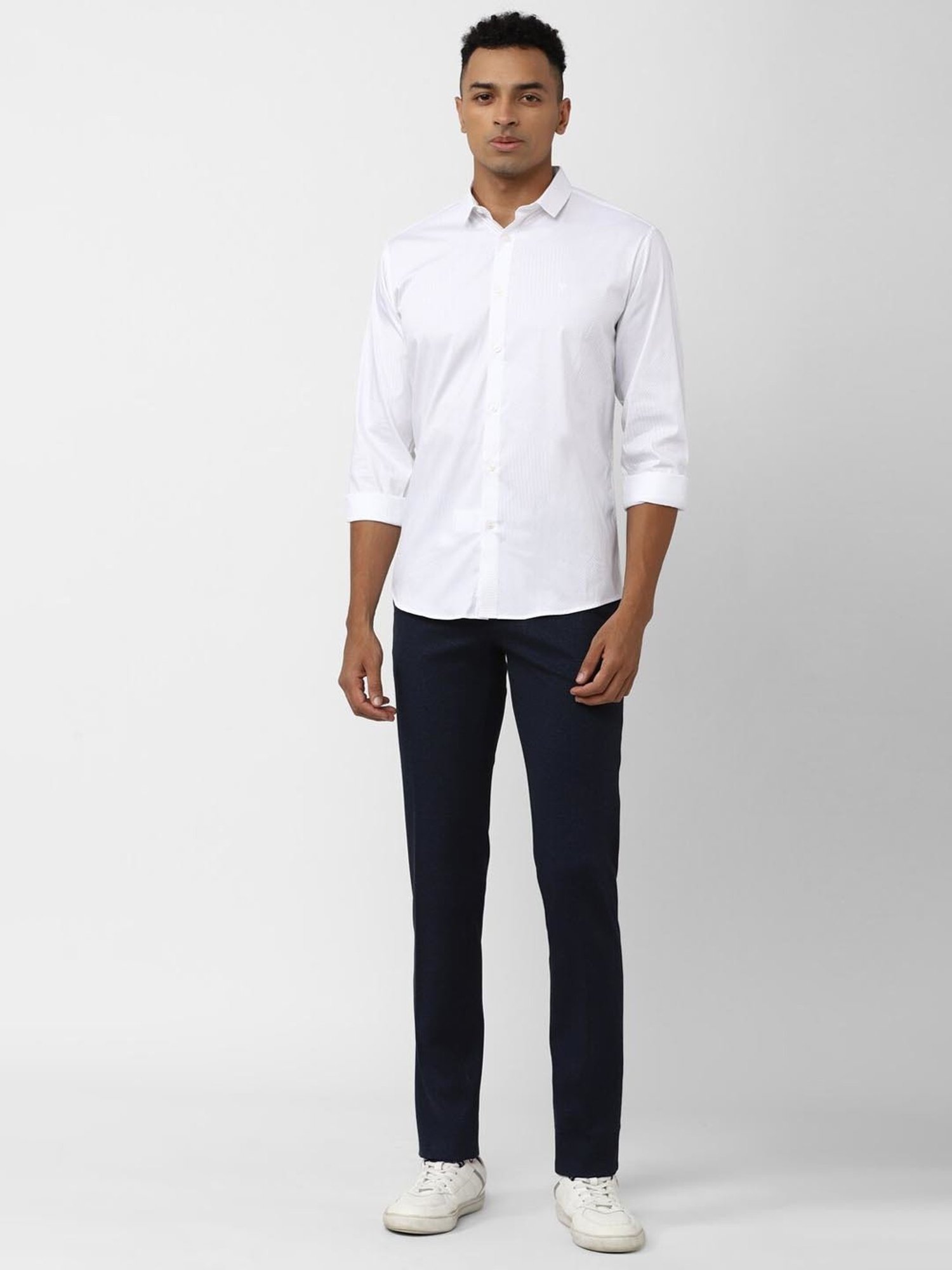 V Dot White Slim Fit Self Pattern Shirt