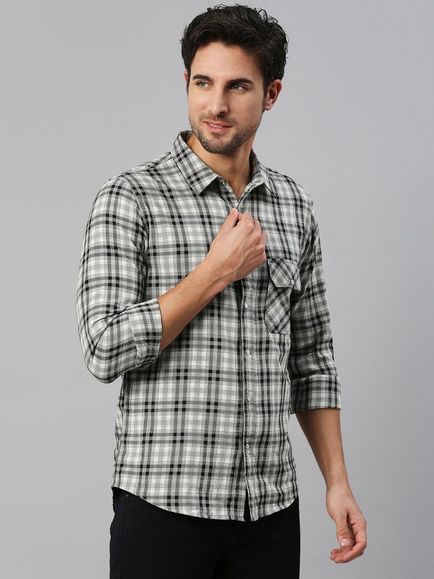 SOLEMIO Multicolor Slim Fit Check Cotton Shirt