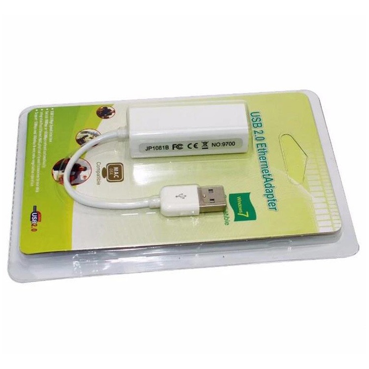 USB2.0 to RJ45 100Mbps Adapter RTL 10M/100M Plug and Play Ethernet Card Cable-White