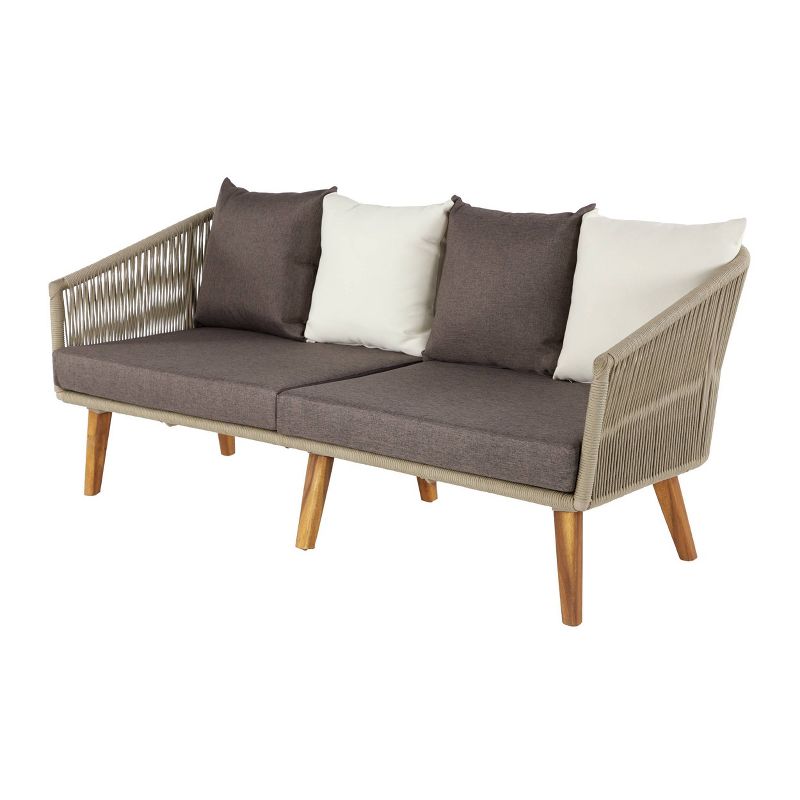 Modern Outdoor Couch with Wood Legs - Gray - Olivia & May
