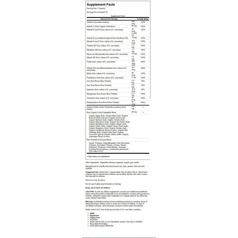 Garden of Life Multivitamins Vitamin Code Raw One for Women Capsule 75ct.