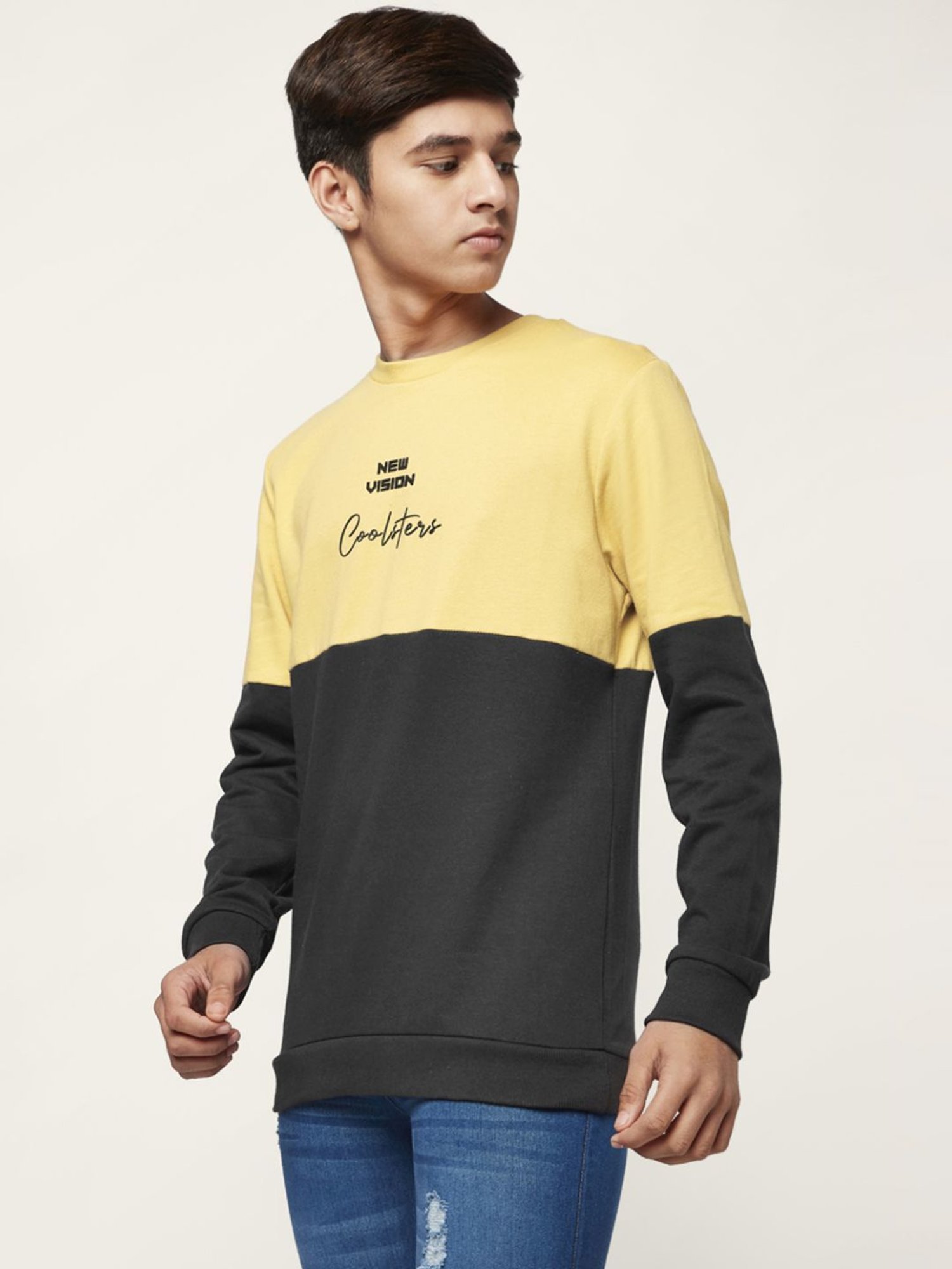 Coolsters by Pantaloons Kids Yellow & Black Cotton Color Block Full Sleeves Sweatshirt