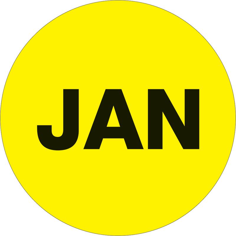 Tape Logic Months of the Year Labels "JAN" 1" Circle Fluorescent Yellow 500/Roll DL6723