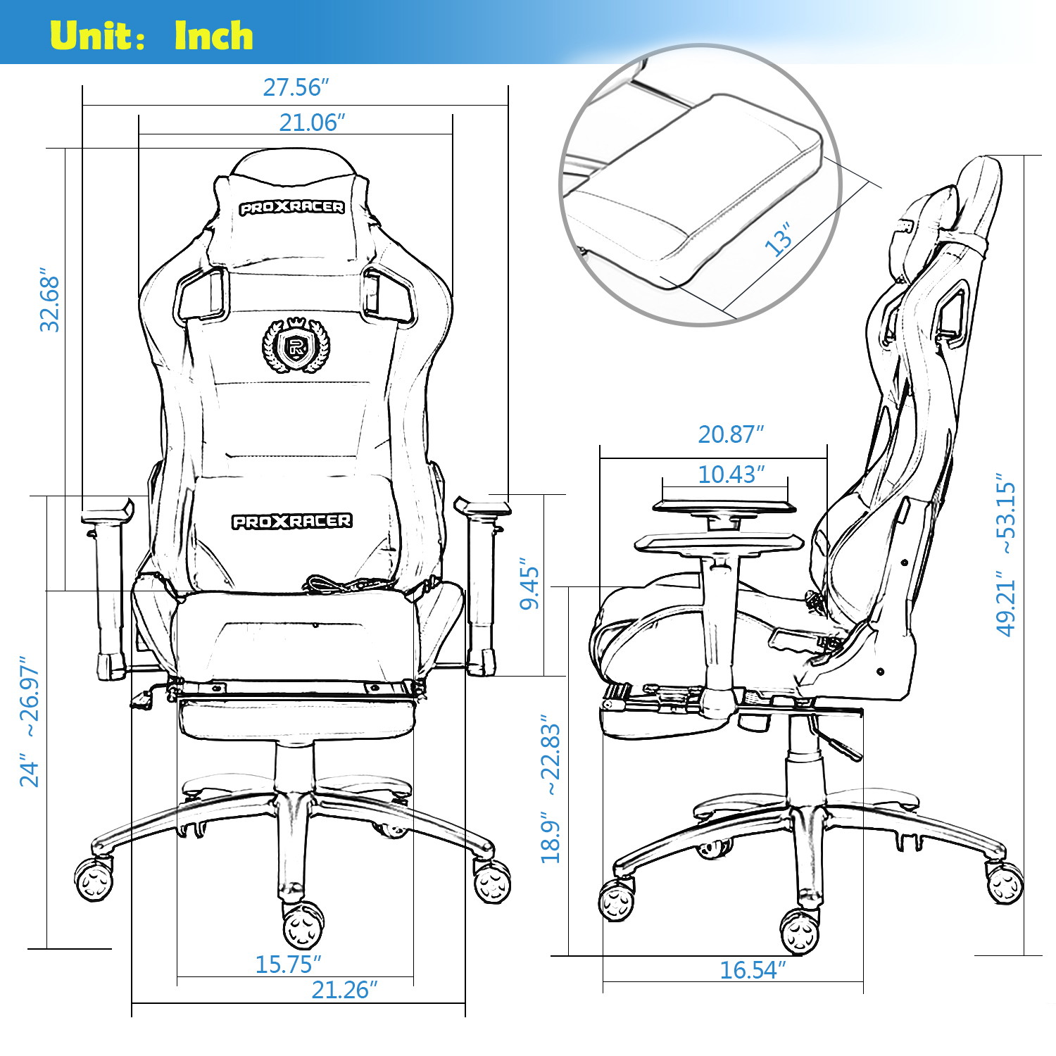 Walsport High-Back Racing Gaming Chair Office Chair Recliner Computer Chair Adjustable PU Leather Desk Chair with Massage Lumbar Support Footrest
