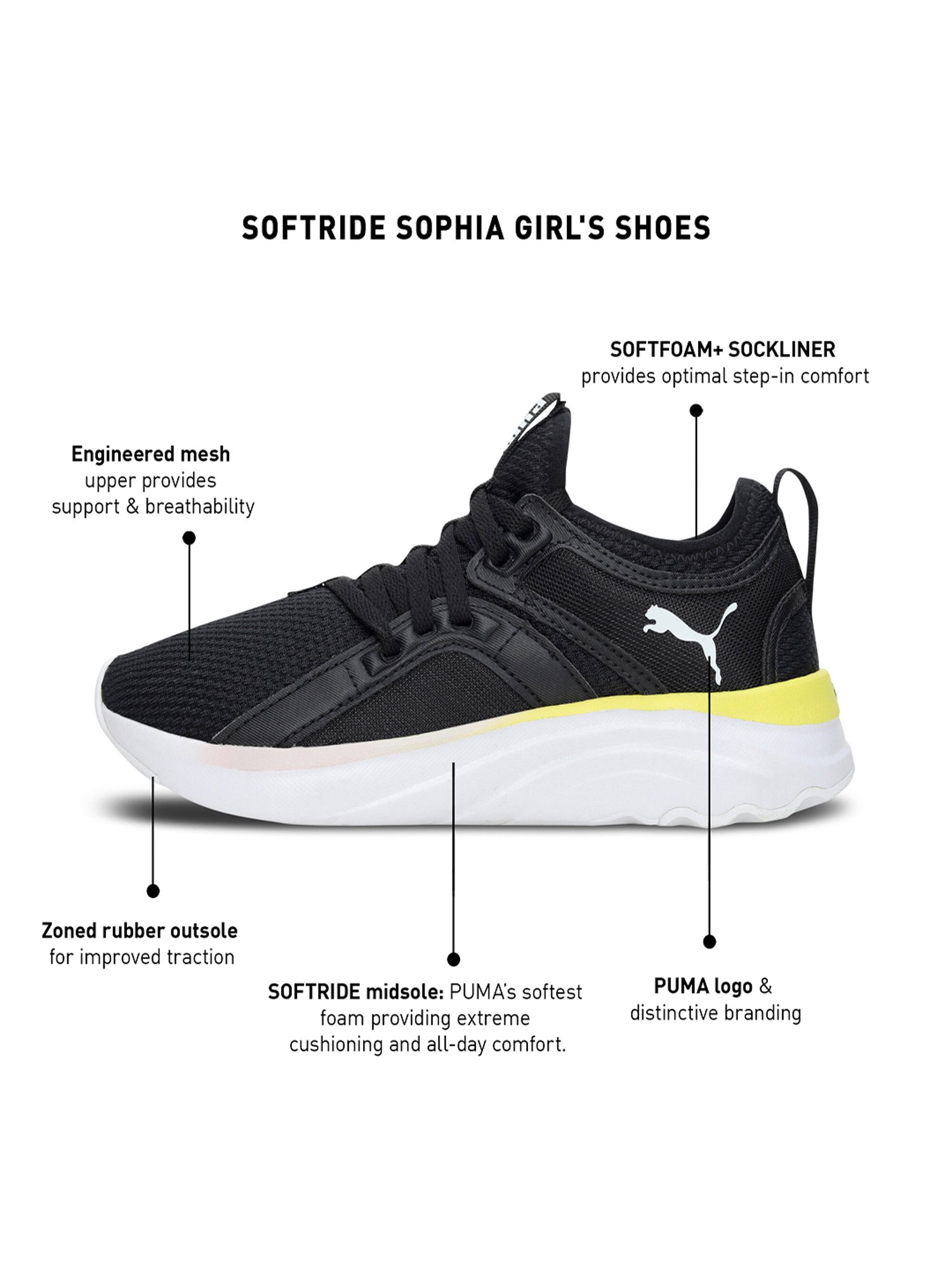 Puma Kids Softride Sophia Black Running Shoes