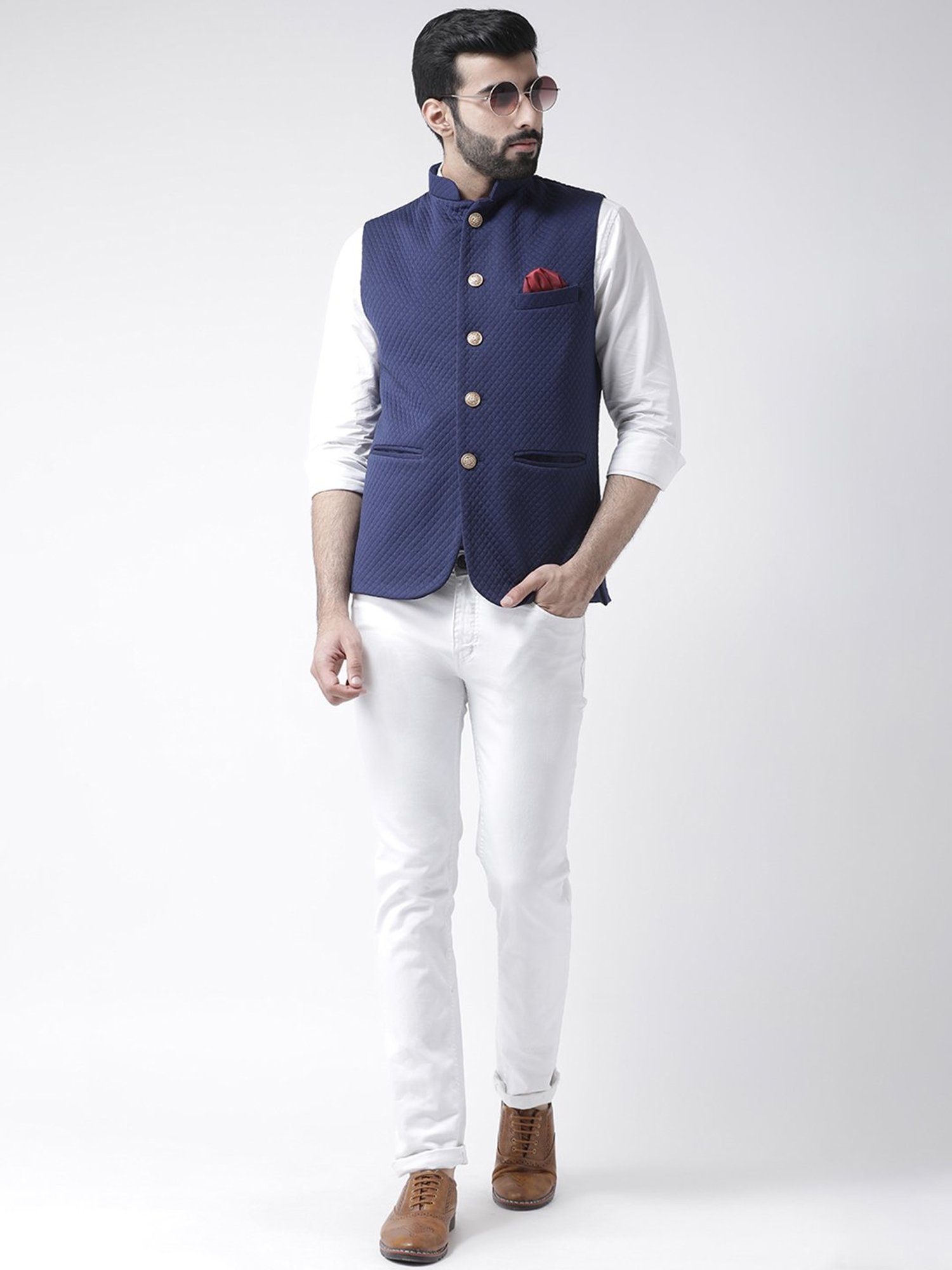 Hangup Plus Navy Regular Fit Self Design Nehru Jacket