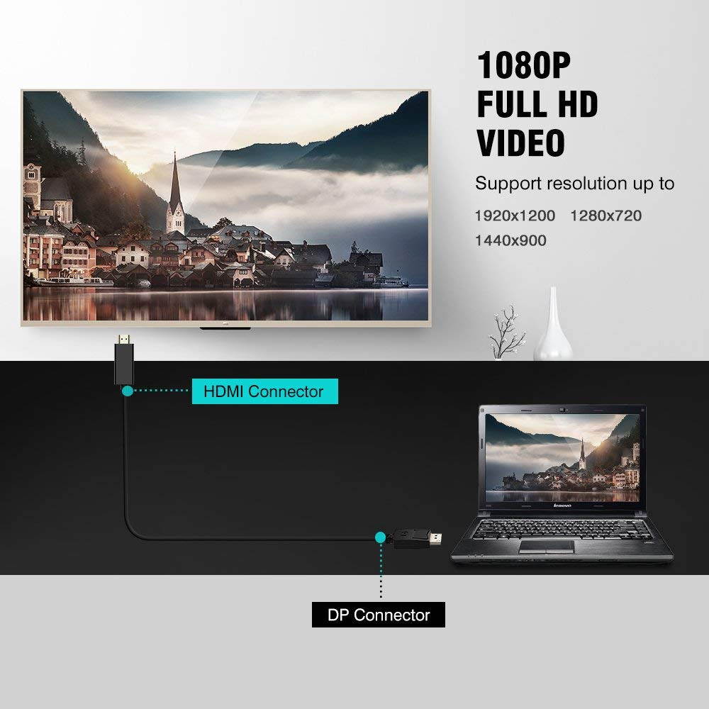 DP to HDMI Cable 6FT Werleo Gold Plated Displayport to HDMI Cable 1080p Full HD for PCs to HDTV Monitor Projector with HDMI Port