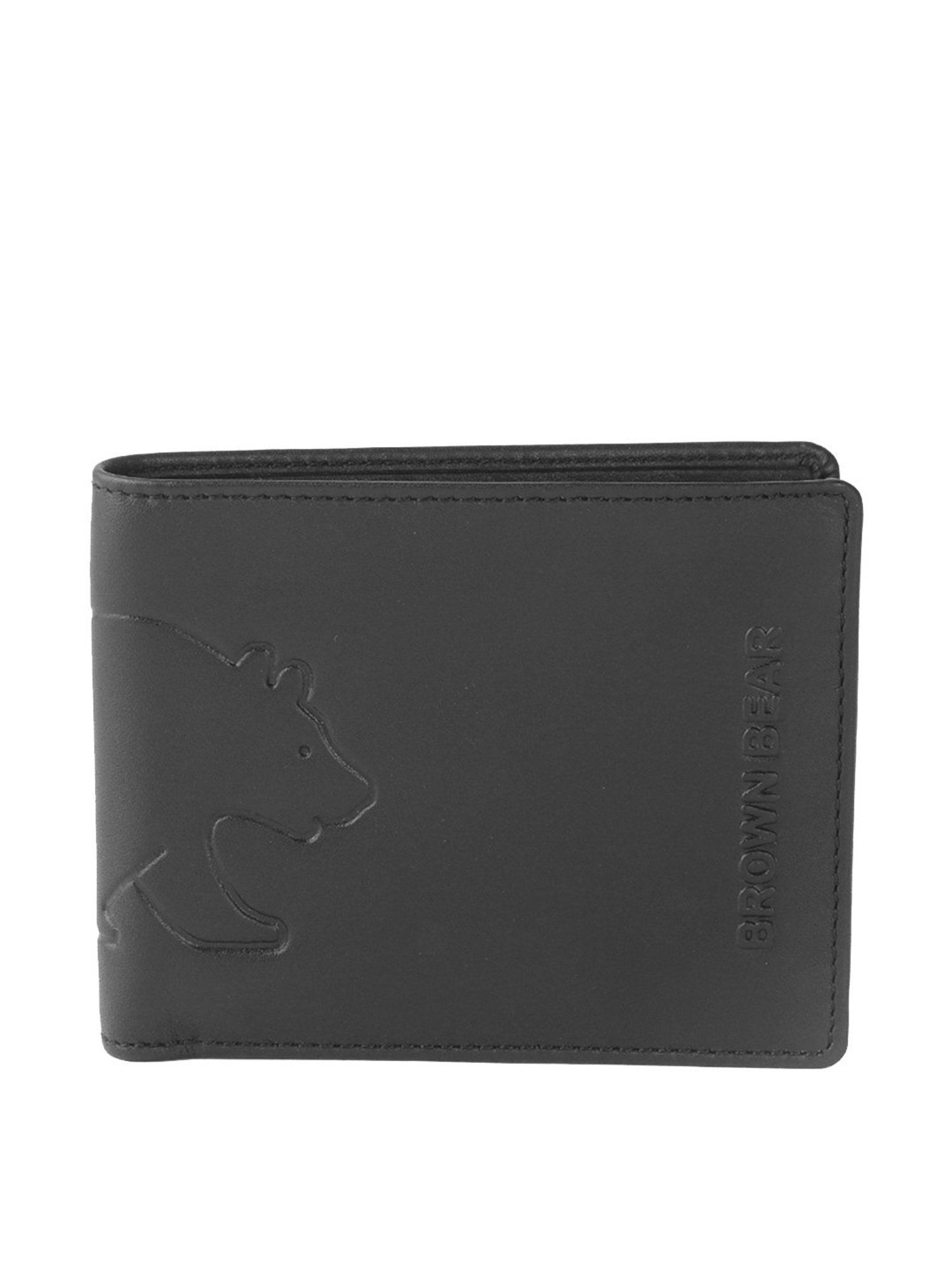 Brown Bear Black Casual Leather Rfid Bi-Fold Wallet for Men