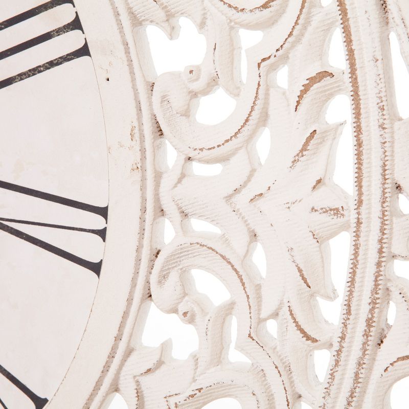 24" Distressed Ornate Wood Carved Wall Clock White - Patton Wall Decor