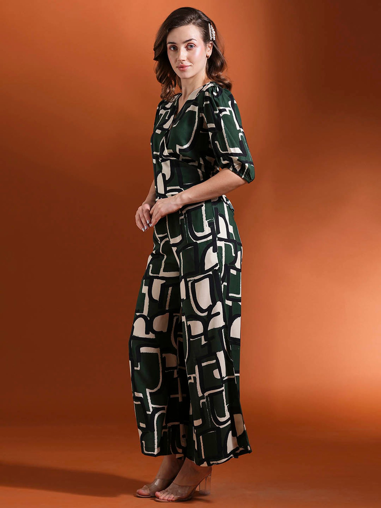 Globus Green Printed Top With Pants