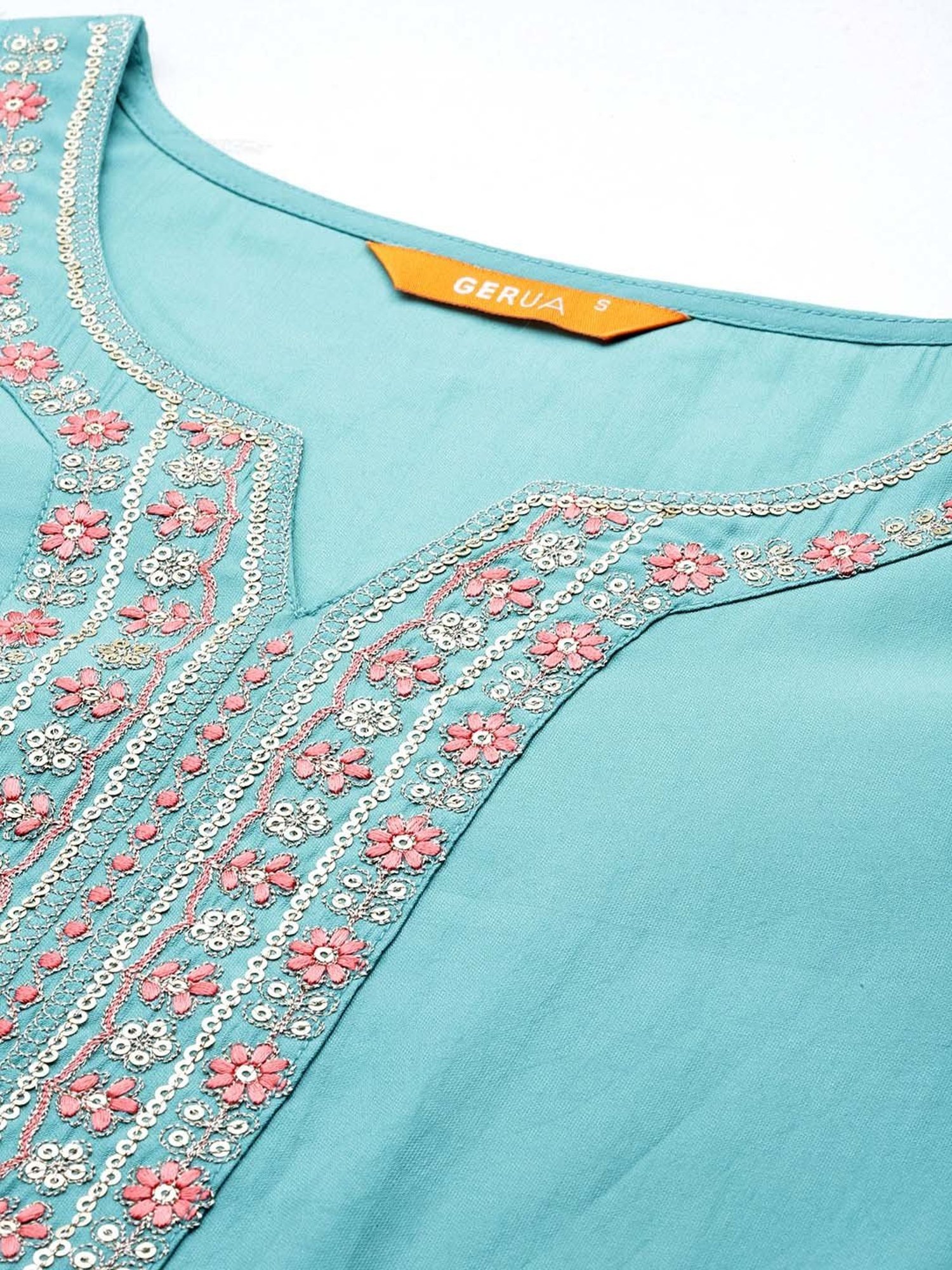 Gerua Blue Embroidered Kurta Pant Set With Dupatta