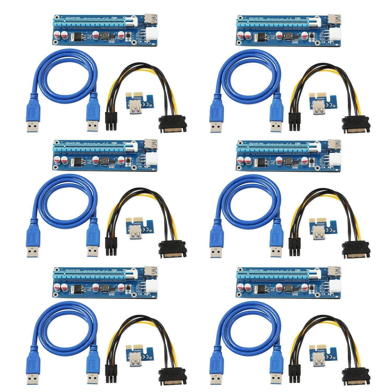 CORN Mining Riser Card PCIE Mining Rig USB 3.0 GPU Riser Adapter Monero ETH BTC Miner with USB 3.0 Data Cable 60CM 15Pin SATA to 6Pin Power Cable Adhesive Pad VER006C Riser Cables 6 Pack