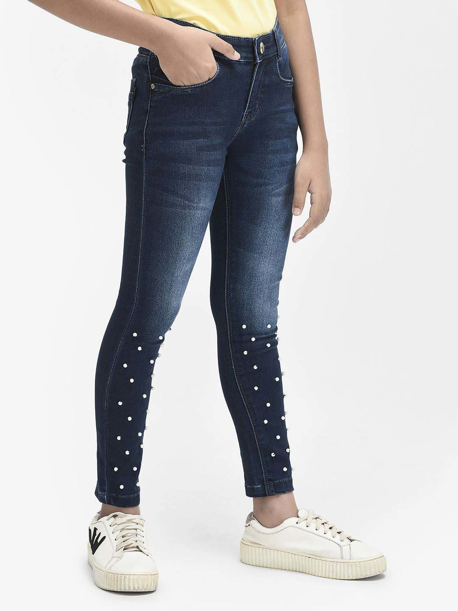 Crimsoune Club Girls Blue Embellished Jeans