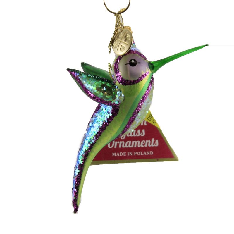 Morawski 3.75" Green & Purple Hummingbird Ornament Bird Feather Gem Size  -  Tree Ornaments
