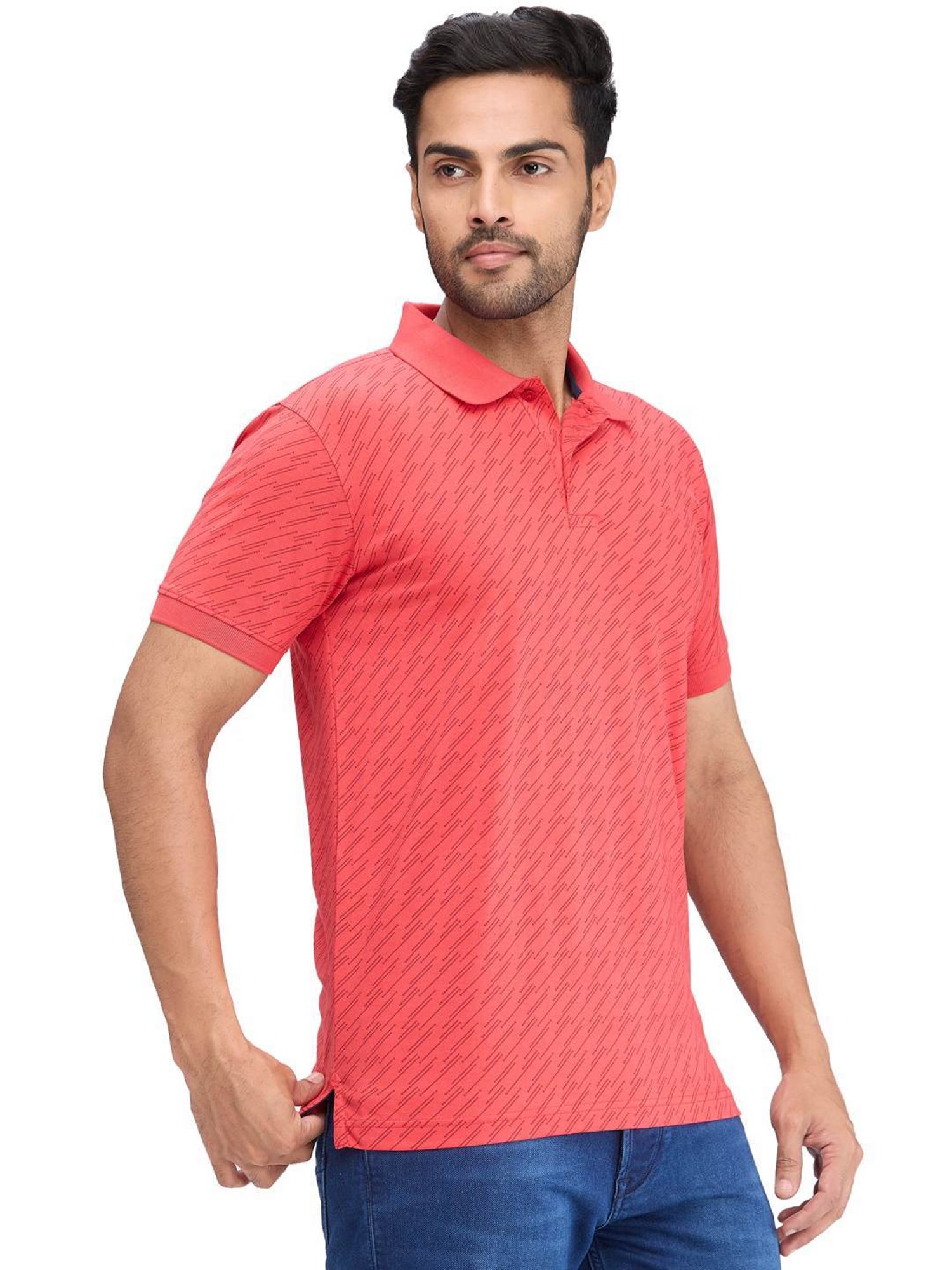 Park Avenue Red Slim Fit Printed Polo T-Shirt