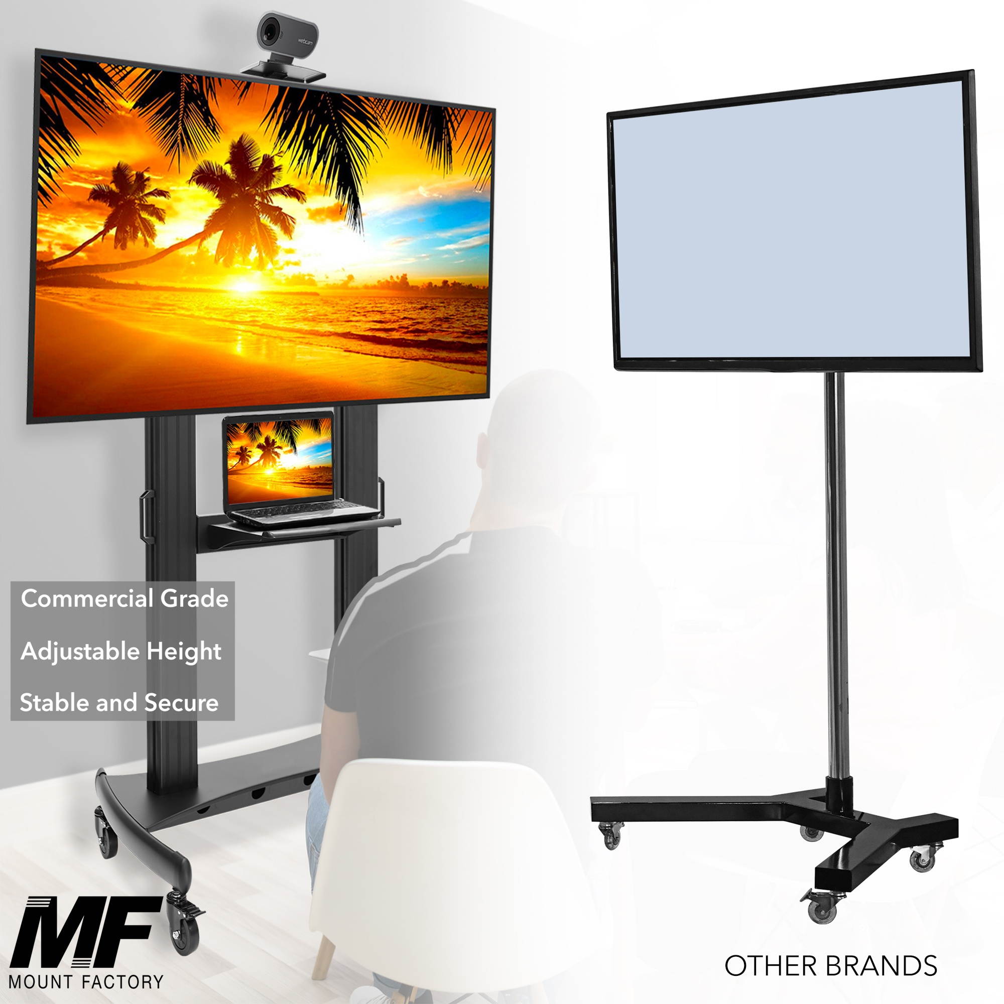 Rolling TV Stand Mobile TV Cart for 60" - 100" Flat Screen, LED, LCD, OLED, Plasma Curved TV's - Universal Mount with Wheels