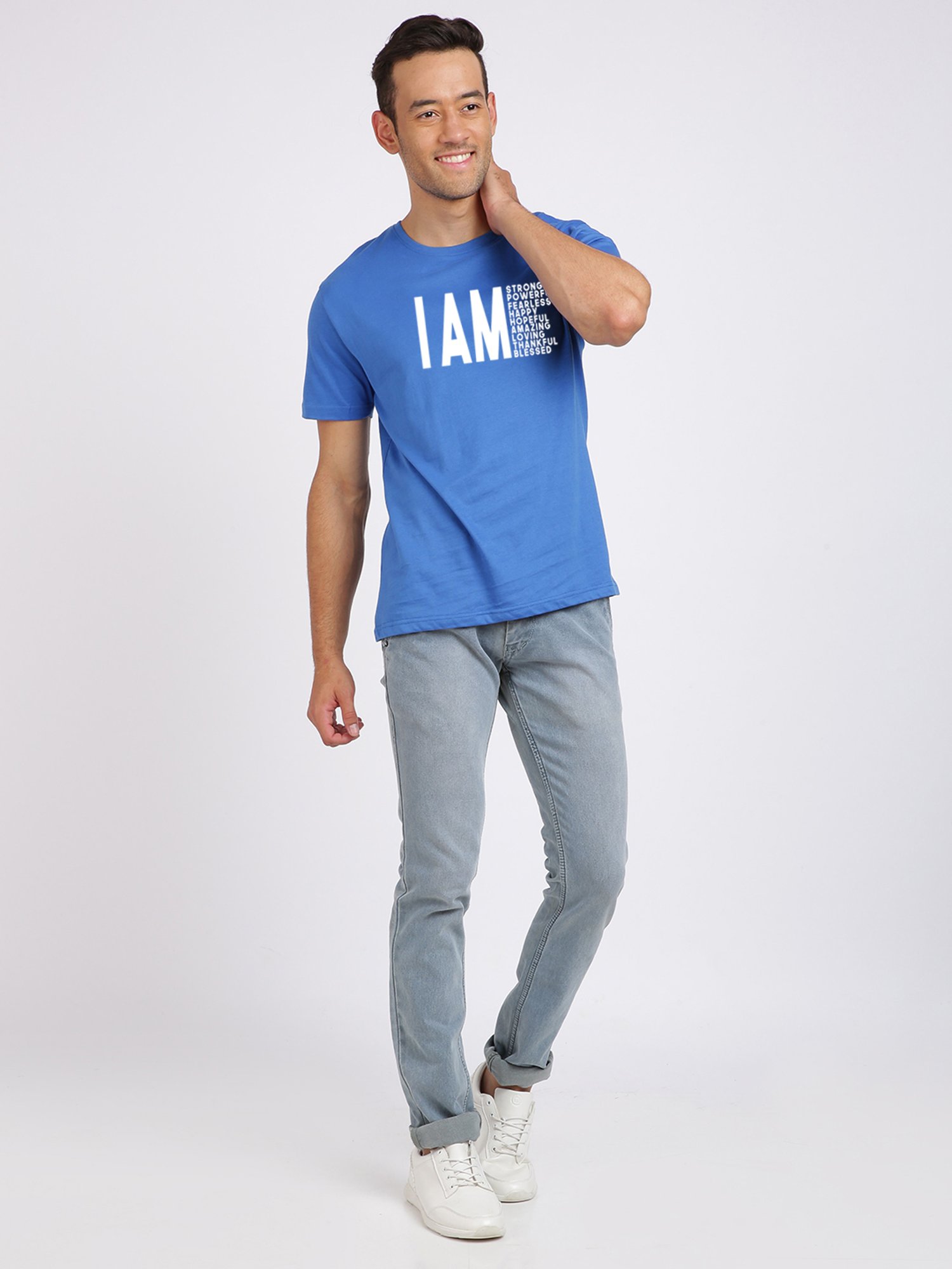 BLACK RADIO Royal Blue Slim Fit Printed Cotton Crew T-Shirt