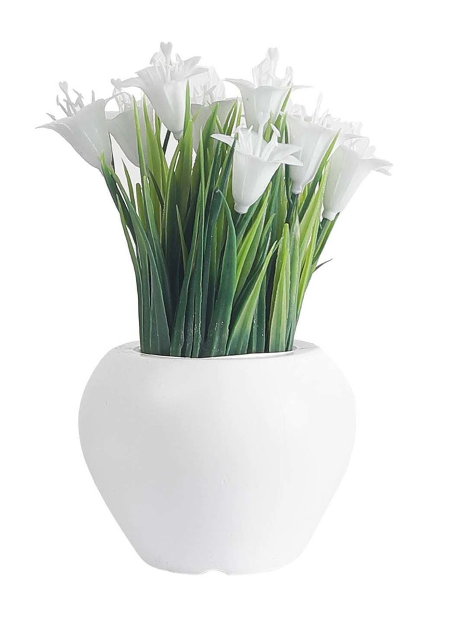 Foliyaj White & Purple Plastic Artificial Mini Lily Plant With Thin Long Leaves - Set of 2