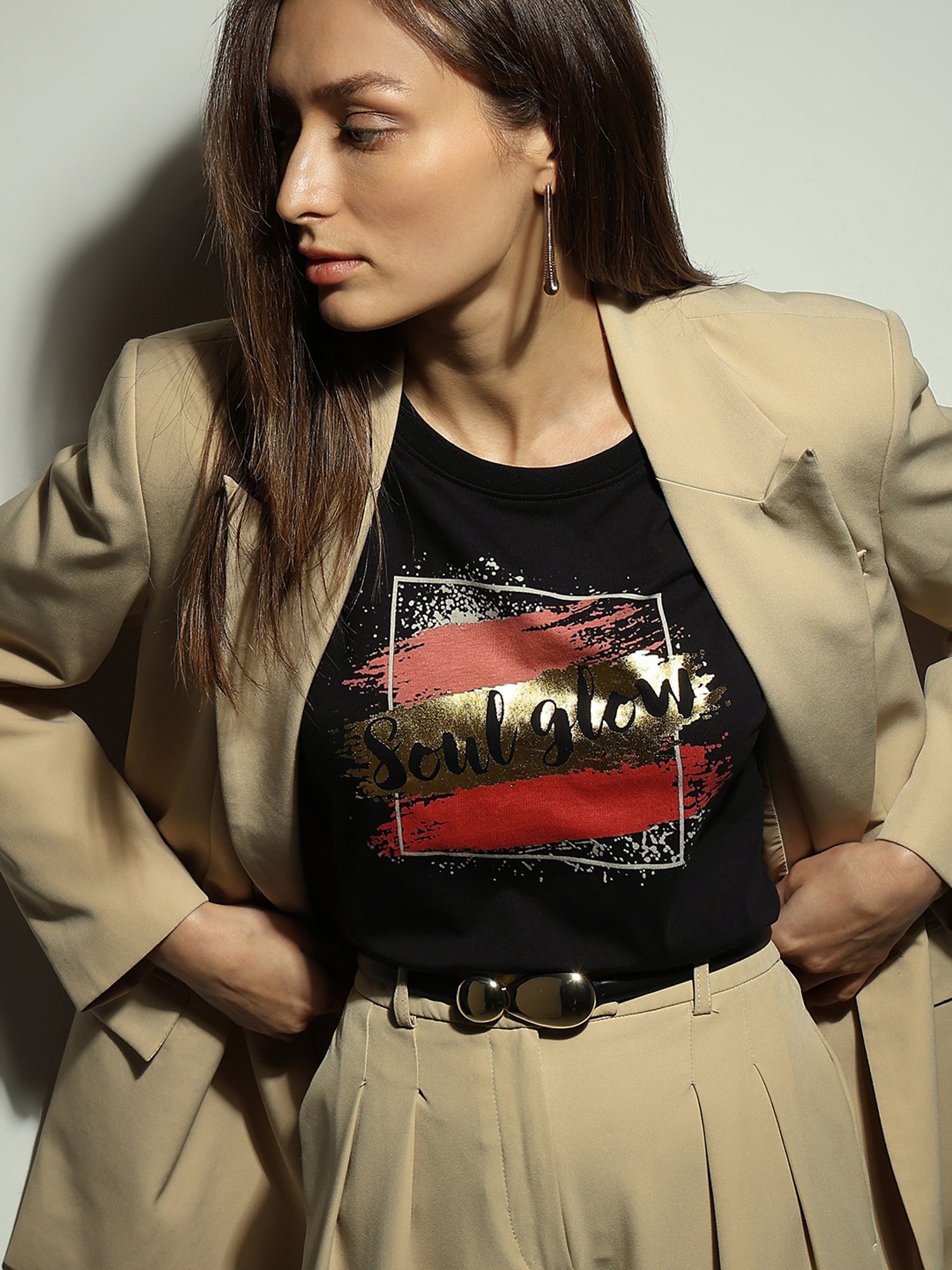 Vero Moda Black Cotton Graphic Print T-Shirt