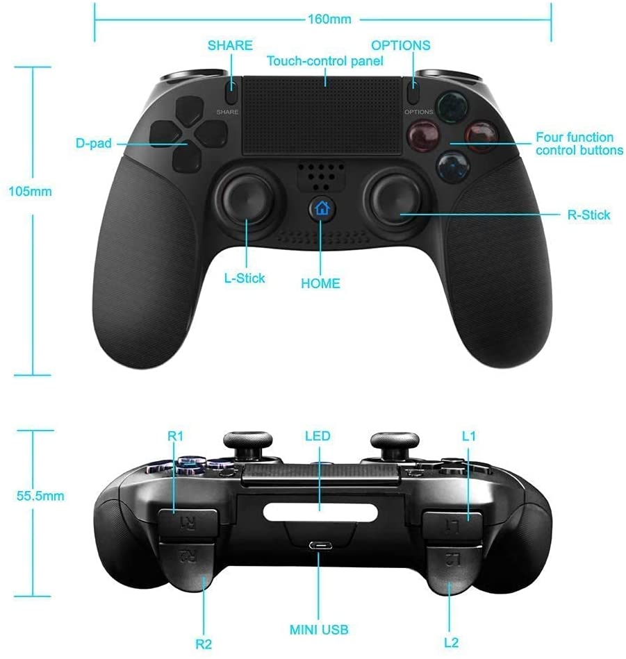 PrtJoy Wireless Bluetooth Controller For Ps4/Pro/Slim Game Controller Dual Vibration Gamepad Controller Remote Joystick Built-in Speaker/Gyro/Touch Panel/Stereo Headphone Jack/Functional LED Indicator