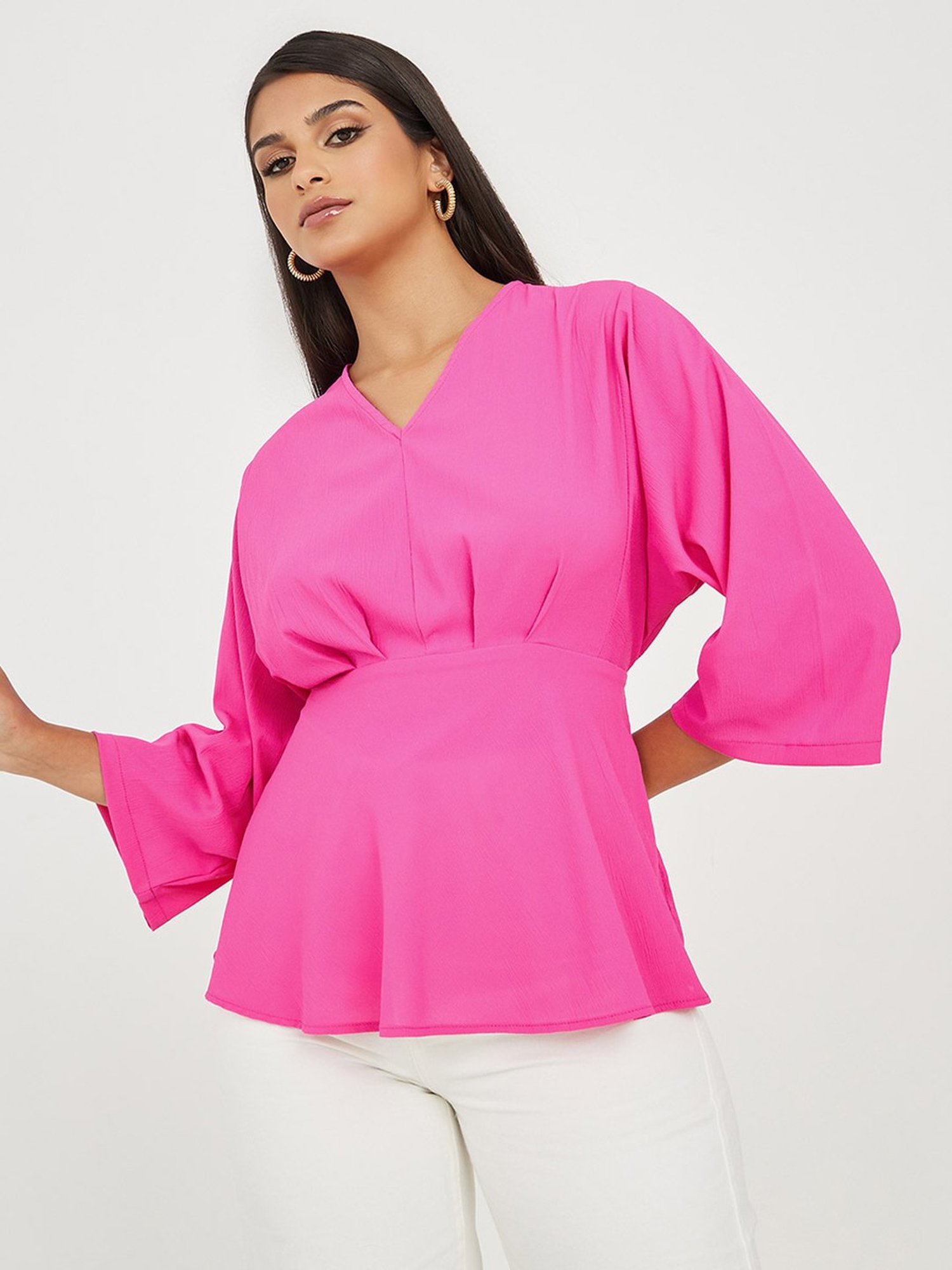 Styli Fold Pleat Detail V Neck Blouse