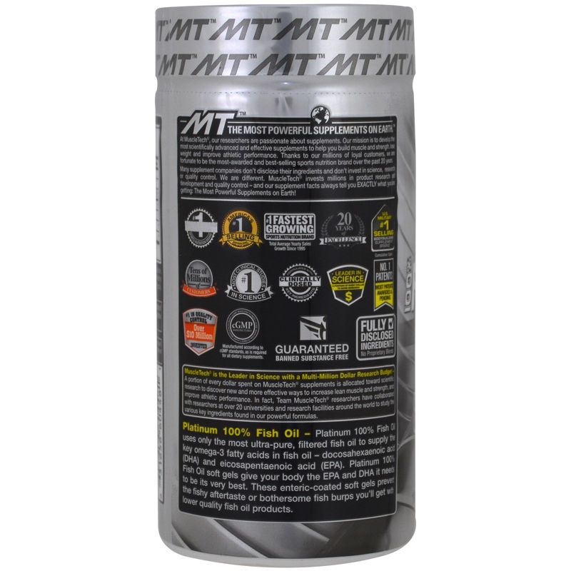 Muscletech Essential Series, Platinum 100% Omega Fish Oil, 100 Soft Gels, Omegas and FishOil