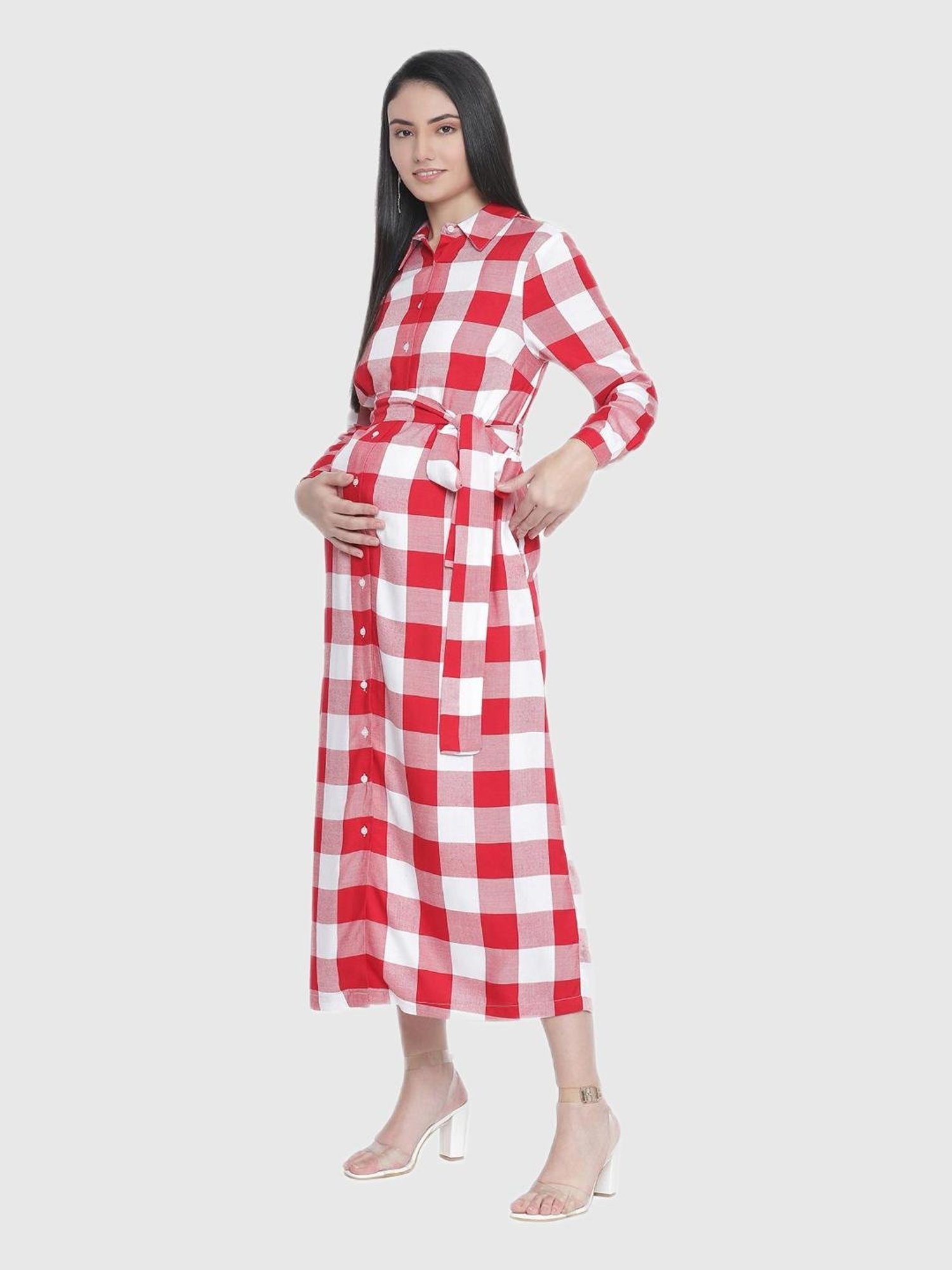 Oxolloxo Red Checks Maternity Dress