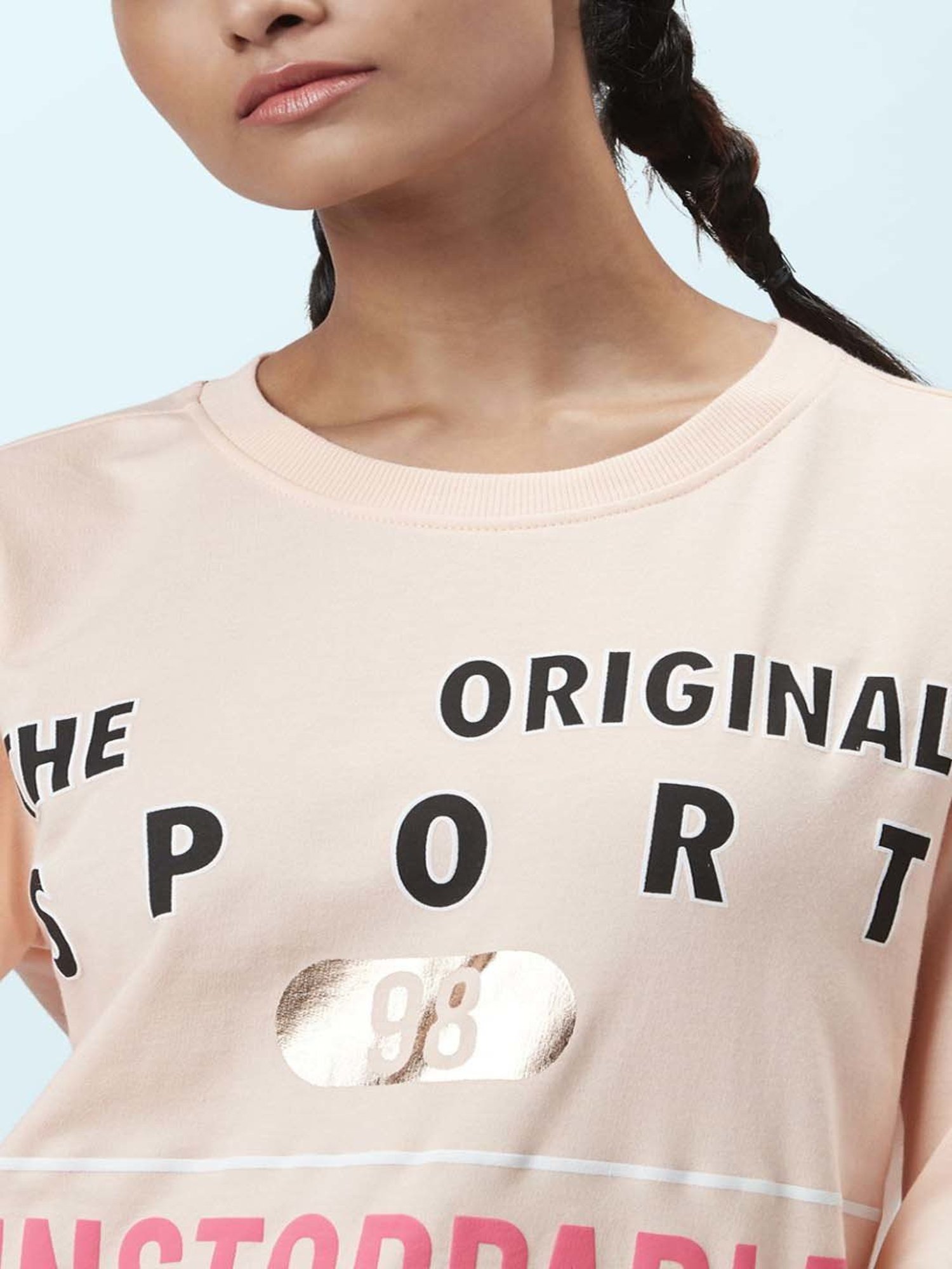 Ajile by Pantaloons Peach Cotton Graphic Print Sports Sweatshirt