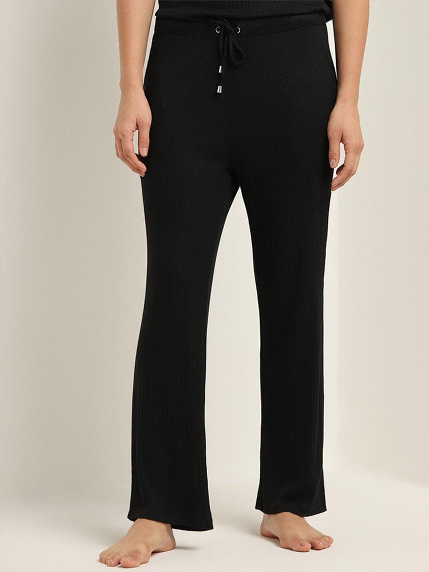 Wunderlove by Westside Black Ribbed High-Rise Pants
