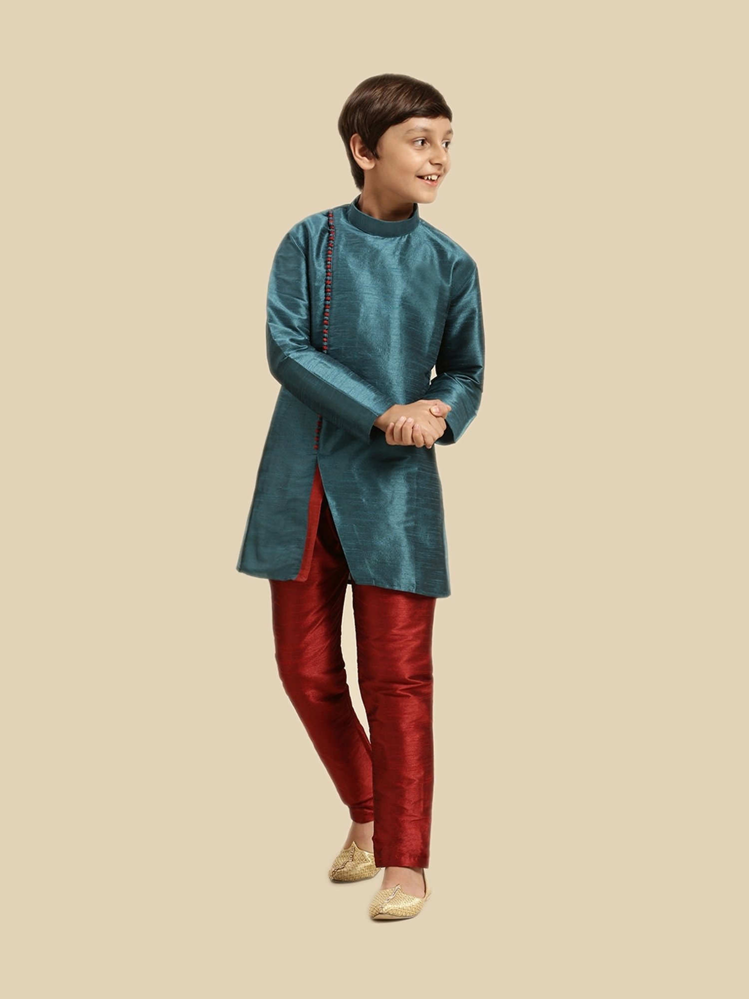 TABARD Kids Red Printed Full Sleeves Kurta