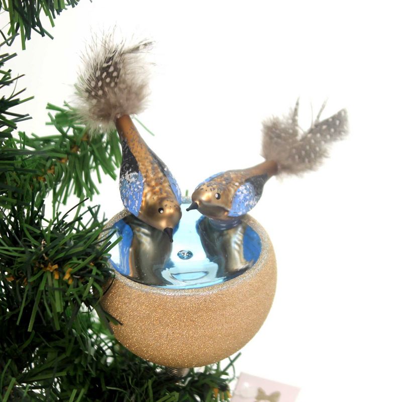 Golden Bell Collection 3.25" Birds In Birdbath Ornament Czech Republic  -  Tree Ornaments