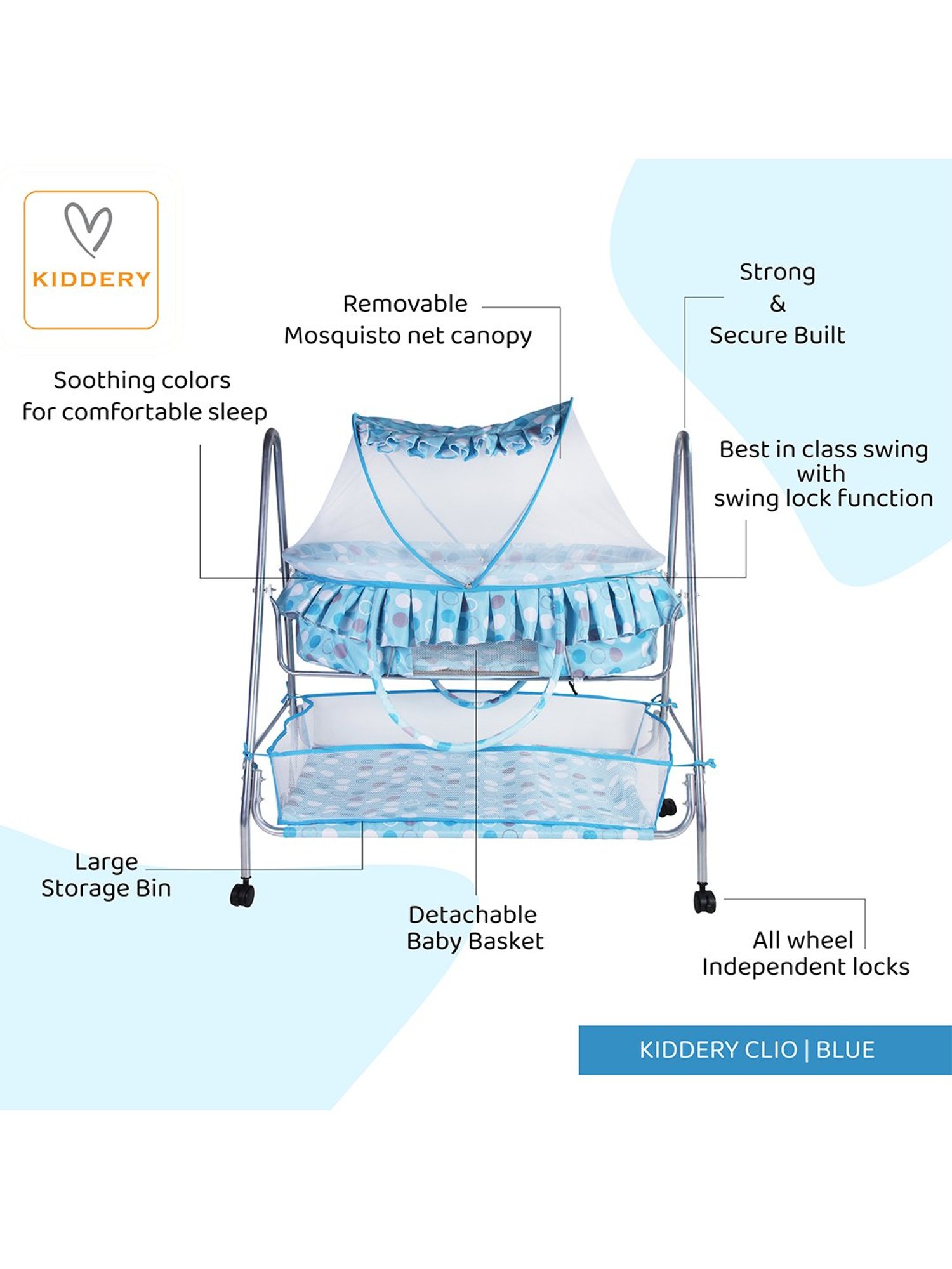 Kiddery Blue Value Baby Bassinet with Mosquito Protection Net (Age 0-8 Months)