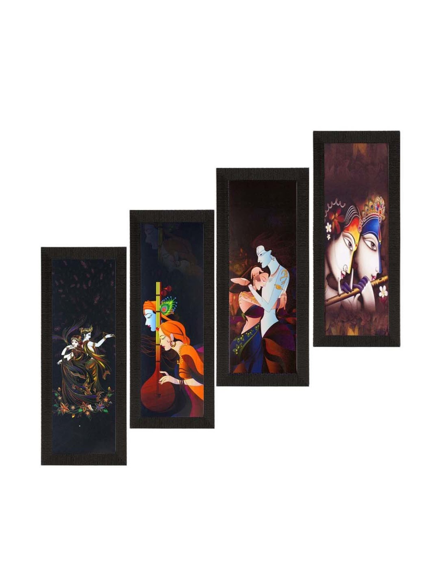 eCraftIndia Set of 4 Radha Krishna Satin Matt Texture UV Art Painting