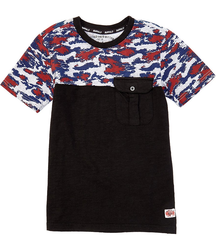 Buffalo David Bitton Big Boys 8-20 Short-Sleeve Camouflage/Solid Pocket Tee