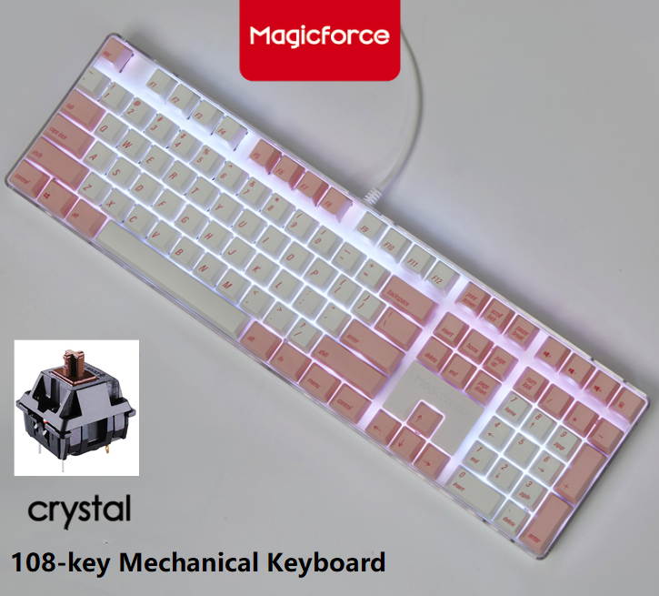 Qisan Magicforce N-key Rollover  Mechanical Keyboard Gaming Keyboard Cherry MX Brown  100% Full Size 108 Keys with White Backlight Case,PBT Keycaps