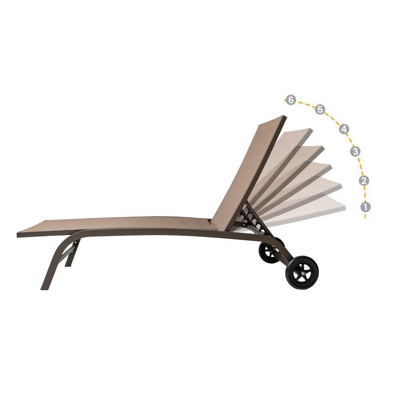 2pc Outdoor Adjustable Chaise Lounge Chairs with Wheels - Brown - Crestlive Products