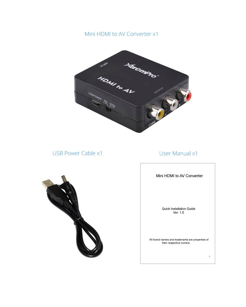 XtremPro HDMI to AV Converter, HDMI to RCA, 3RCA 1080p AV CVBS Composite Video Audio Converter Adapter Supt PAL, NTSC, USB Charge Cable for HD Camara, PC, Laptop, HD DVD, Projector etc - Black (61085)
