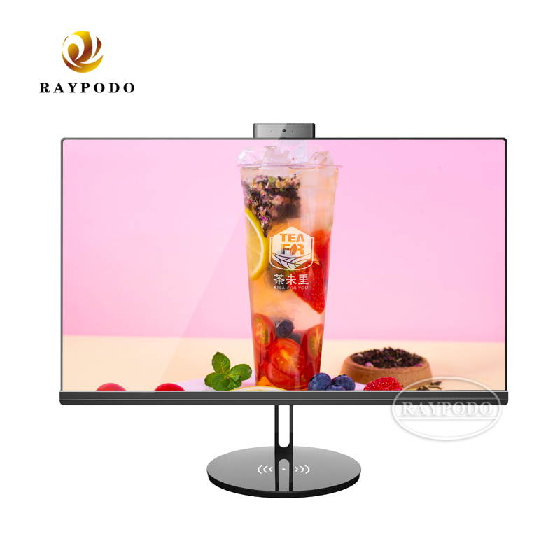 Raypodo New design 23.8 inch FHD All In One computer I3-7100 / I5-7400 / I7-8700 4G+120GB SSD with popup camera and wireless phone charging stand