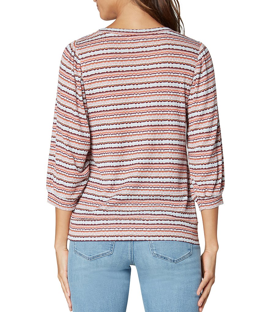 Liverpool Los Angeles Puff Sleeve Jewel Neck Stripe Knit Top